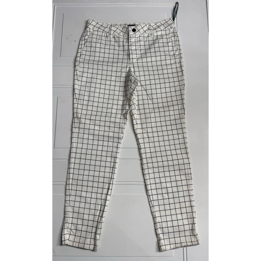 NYDJ Womens Size 6 Ankle Crop Pants White With Black Plaid NWT